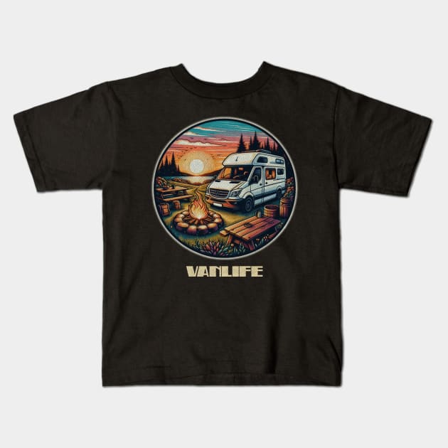 Sprinter van camping Kids T-Shirt by Tofuvanman